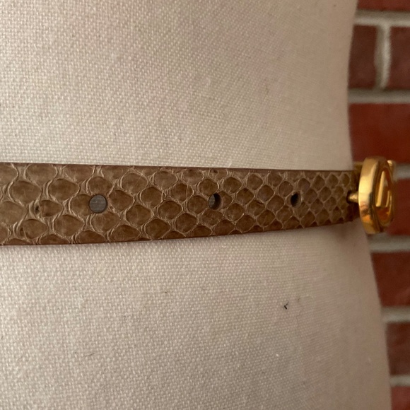 Vintage Beige Tan Snakeskin Leather Belt Removable Gold Buckle NEW - Picture 3 of 11